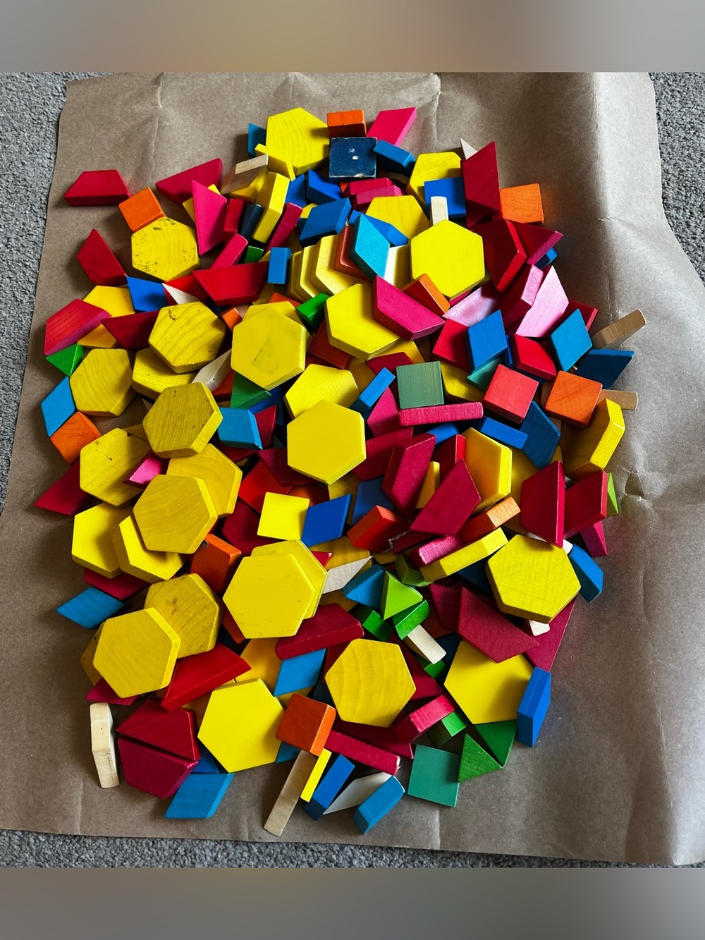Large Lot of Wooden Geometric Pattern Blocks